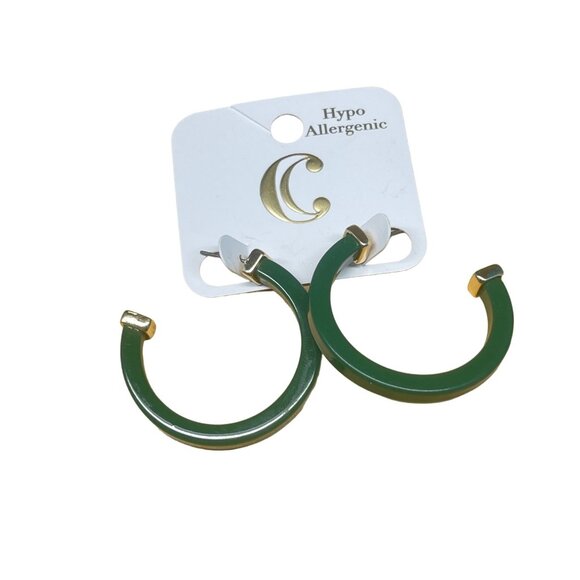 Charming Charlie Hypoallergenic Green Hoop Earrings With Gold Accents MSRP 18 - Picture 2 of 4